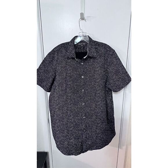 Michael Kors Men's Patterned Classic Fit Button-Up Shirt Black White Size Large - Picture 1 of 16